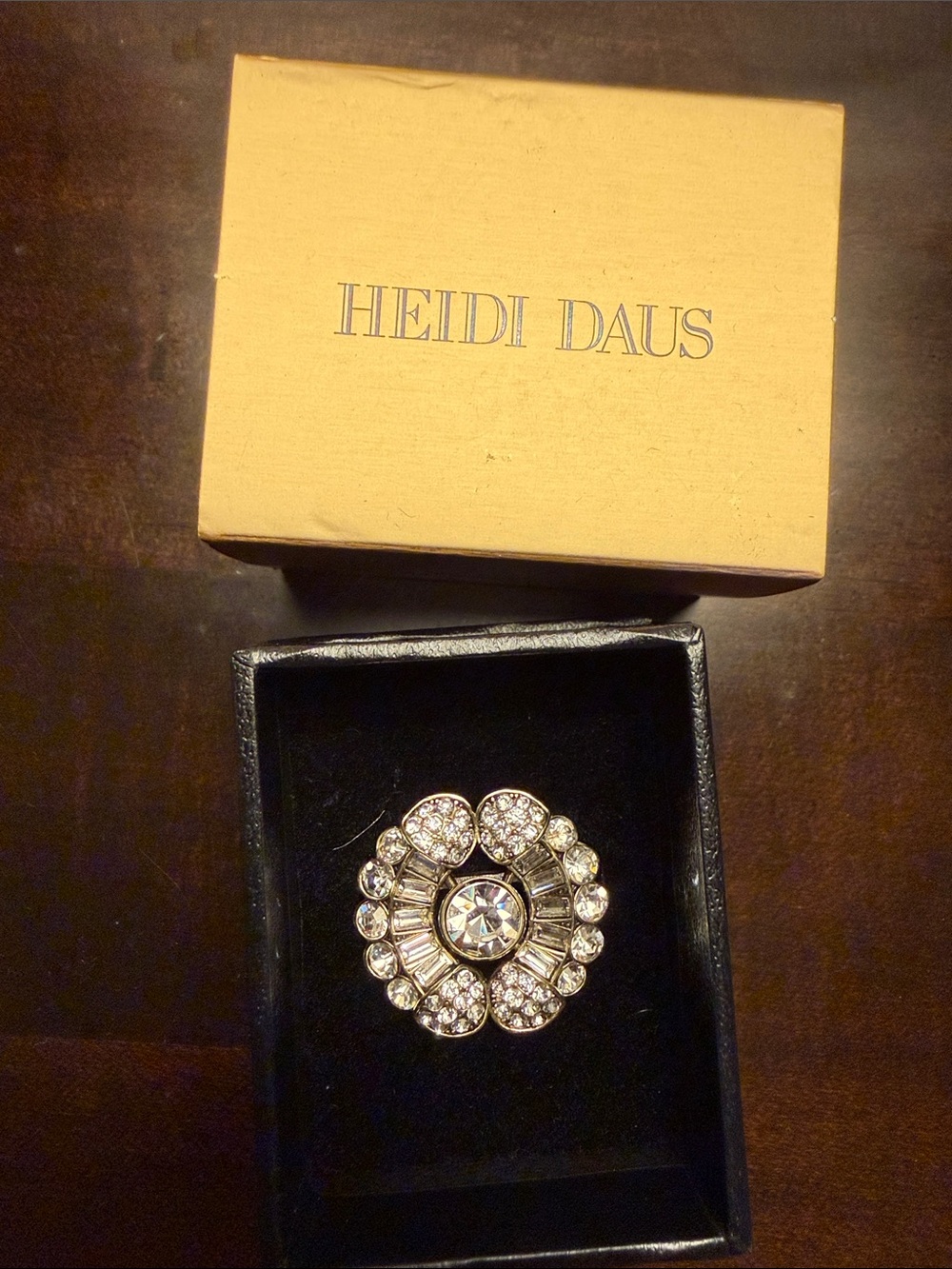 Heidi Daus Gold-Tone Clear Crystal Floral Statement ring size 6